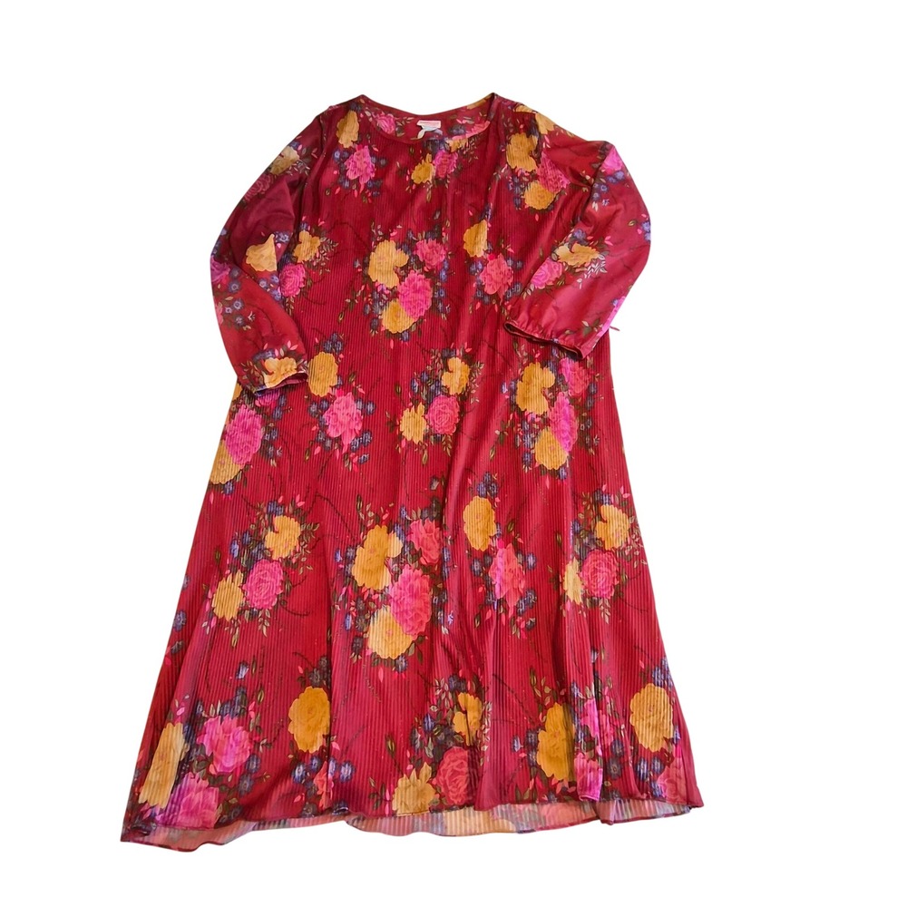 VTG 70s Georgee Originals California Sheer Floral Micro Pleated Midi Dress